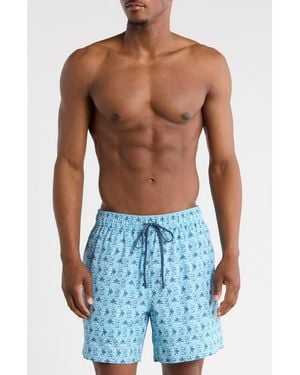 Rainforest Palm Grid Swim Trunks - Blue