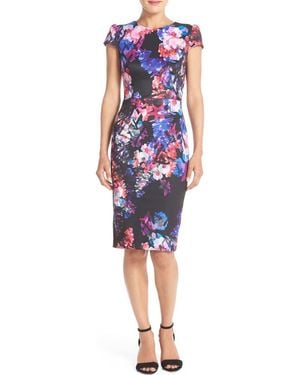 Betsey Johnson Print Stretch Midi Dress - Blue
