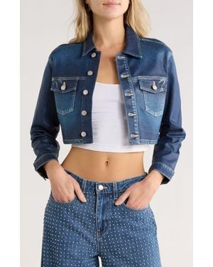 L'Agence Genevie Crop Coated Denim Jacket - Blue
