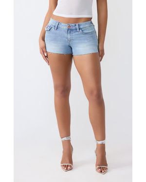 TRUE RELIGION Joey Flap Raw Hem Cutoff Denim Shorts - Blue