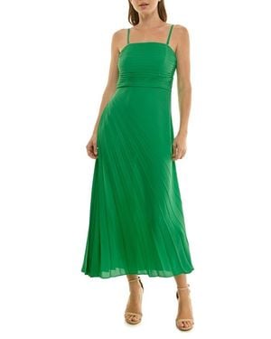Nicole Miller Strapless Pleated Chiffon Maxi Dress - Green