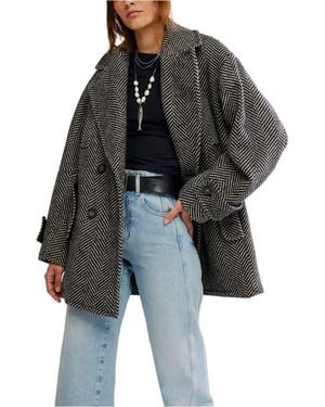 Free People Ari Herringbone Peacoat - Black