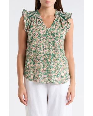 Bobeau Ruffle Sleeveless Cotton Top - Green