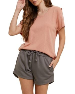 Wishlist Shoulder Cutout Slub Knit T-Shirt - Black