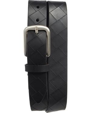 Johnston & Murphy Basketweave Embossed Leather Belt - Black