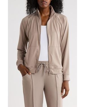 Barefoot Dreams Malibu Collection Butterchic Mock Neck Jacket - Brown
