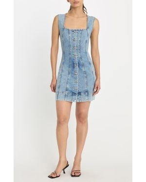 GOOD AMERICAN Button Front Denim Minidress - Blue