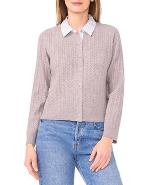 Halogen® Stripe Collar Twofer Cardigan - Purple