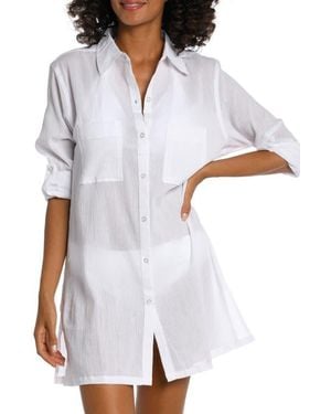 La Blanca Island Fare Resort Long Sleeve Crinkled Cover-Up Shirtdress - White