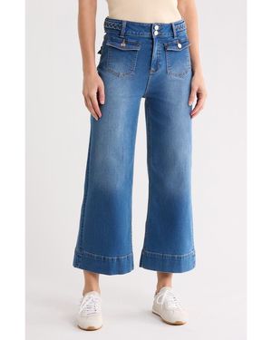 Vigoss Dylan Braid Waist Wide Leg Jeans - Blue