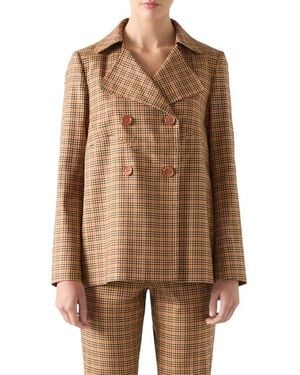 LK Bennett Amber Check Double Breasted Jacket - Brown