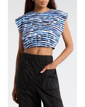A.L.C. Billie Stripe Linen Blend Crop Top - Blue