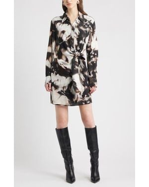 Nordstrom Tie Waist Long Sleeve Shirtdress - Black