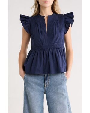 Ulla Johnson Luise Flutter Sleeve Top - Blue