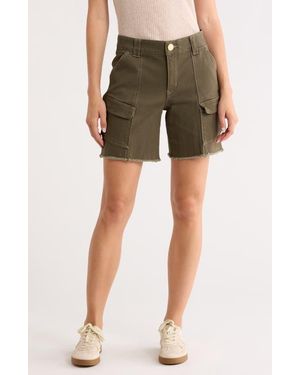 Democracy Patch Pocket Fray Hem Cargo Shorts - Green