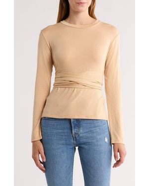 Go Couture Tie Front Long Sleeve Knit Top - Natural