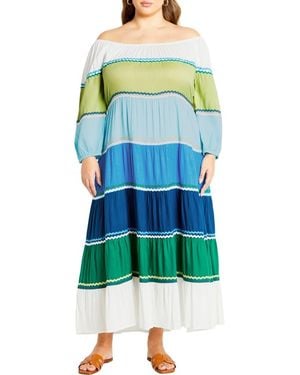 City Chic Color Fun Off The Shoulder Maxi Dress - Blue