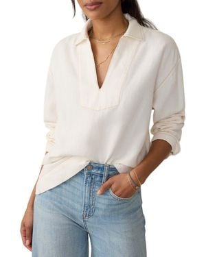 Faherty Sail Away Organic Cotton & Linen Denim Top - White