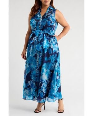 Julia Jordan Floral Sleeveless Organza Gown - Blue