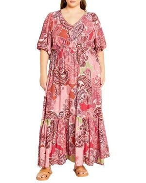City Chic Flirtini Floral Print Maxi Dress - Red