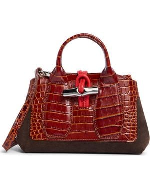 Longchamp Le Roseau Mixed Leather Handbag - Red