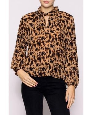 MELLODAY Twist Neck Long Sleeve Top - Multicolor