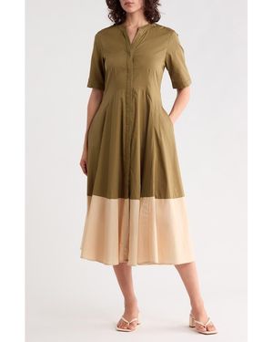 Halogen® Front Seam A-Line Midi Dress - Green