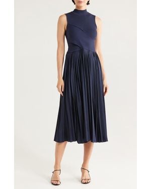 10 Crosby Derek Lam Maizie Sleeveless Pleated Mixed-Media Dress - Blue