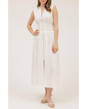AUGUST SKY Front Zip Midi Dress - Natural