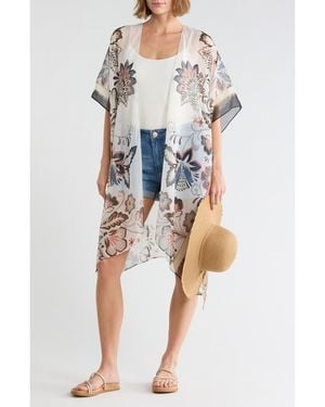 Vince Camuto Folk Floral Duster & Hat Set - Blue