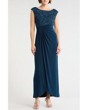 Connected Apparel Soutache Sleeveless Faux Wrap Gown - Blue