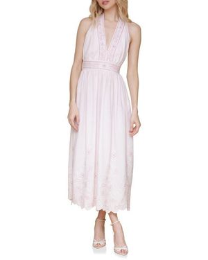 avec les filles women's cotton belted puffed-shoulder dress Avec Les Filles Cotton Belted Puffed-shoulder Dress in Red