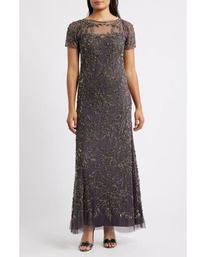 Pisarro Nights Beaded Floral Gown - Brown