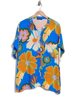 Tahari Elbow Sleeve Button-Up Shirt - Blue