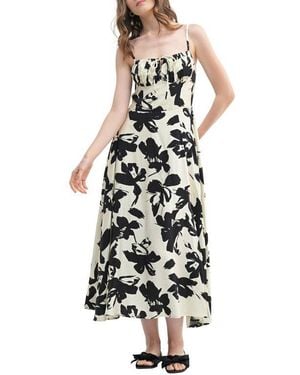 Lush Floral Tie Keyhole A-Line Midi Dress - White