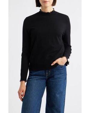 Wit & Wisdom Bead Detail Mock Neck Sweater - Black