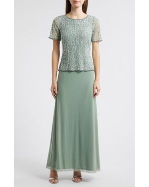Pisarro Nights Beaded Mock Two-Piece Gown - Green
