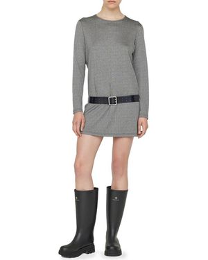 Anine Bing Moss Stripe Long Sleeve Knit Minidress - Gray
