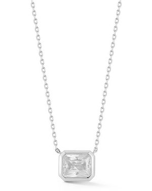 Glaze Jewelry Sterling Rectangle Solitaire Pendant Necklace - White