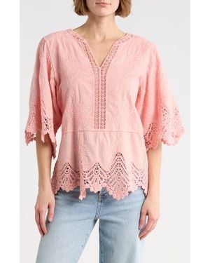 Democracy Crochet Cotton Peplum Top - Pink