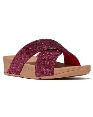 Fitflop Lulu Glitterball Platform Wedge Slide Sandal - Red