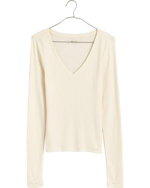 Madewell Long Sleeve V-Neck Rib Top - Natural