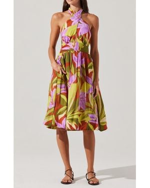 Astr Kalia Floral Halter Neck Dress - Yellow