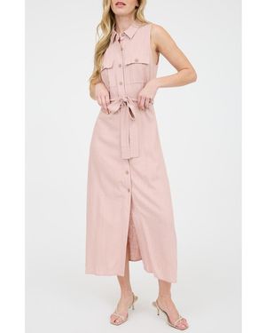 ZOE AND CLAIRE Belted Sleeveless Shirtdress - Pink