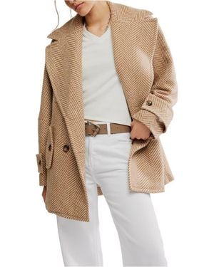 Free People Ari Herringbone Peacoat - Natural
