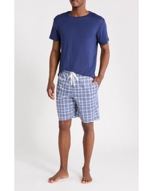 Geoffrey Beene Crewneck Tee & Pajama Shorts Set - Blue