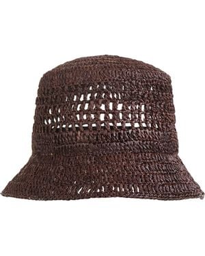 Bruno Magli Straw Crochet Bucket Hat - Brown