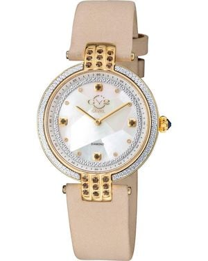 Gv2 Matera Gemstone Diamond Suede Strap Watch, 35 Mm - Natural