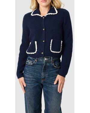 Lush Scalloped Trim Cardigan - Blue