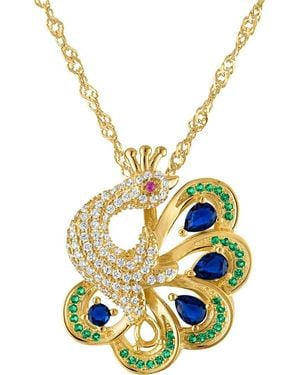 FZN Sterling & Cubic Zirconia Peacock Pendant Necklace - Blue